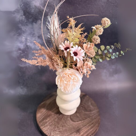 Boho Faux & Dried Floral Arrangement with Peony – Handmade Home Décor - Picture 3 of 12